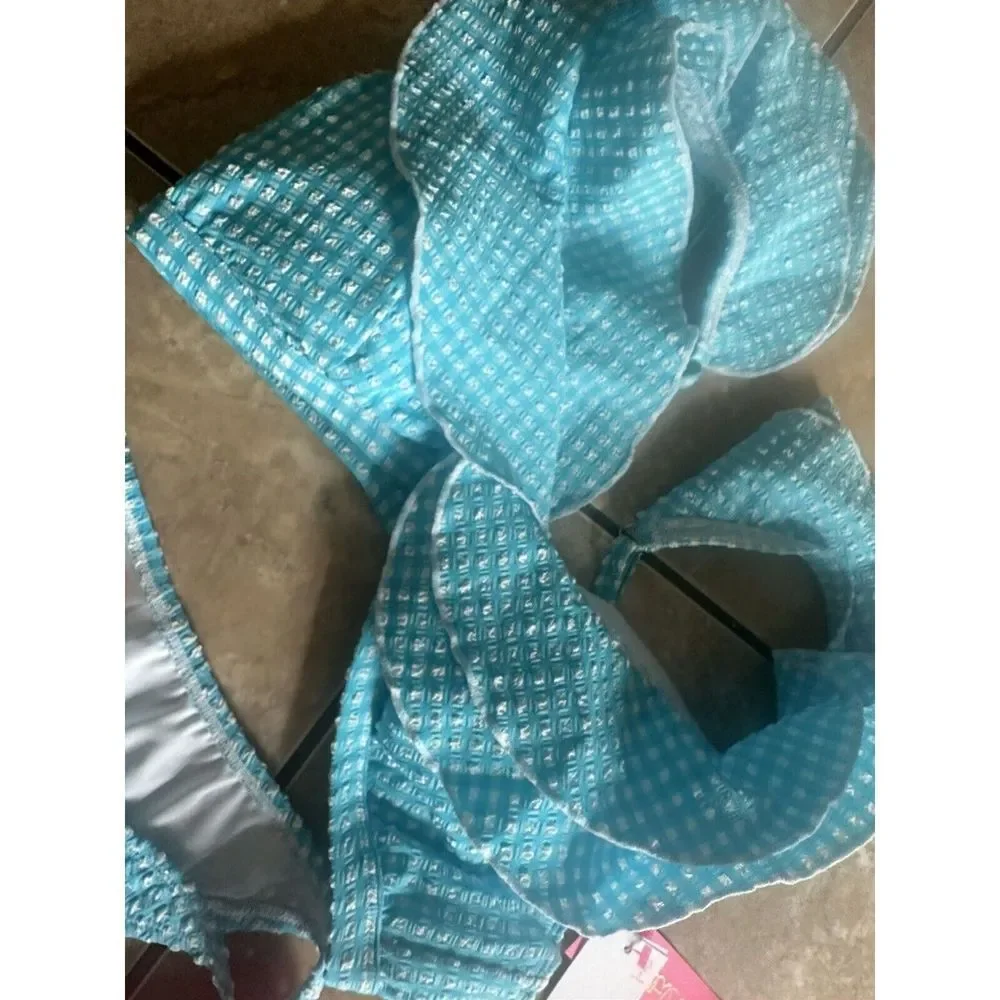 NWT Lilly Pulitzer 10 Crinkle Gingham Swim Bikini Set Turquoise Oasis - Picture 3 of 7